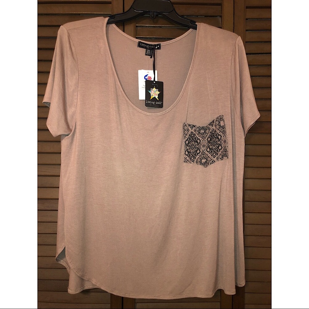Living Doll Patterned Front Pocket Tee